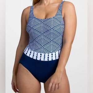 Miss Mary, Azur Swimsuit (Non wired) , Size 14 DE, Navy Blue and white